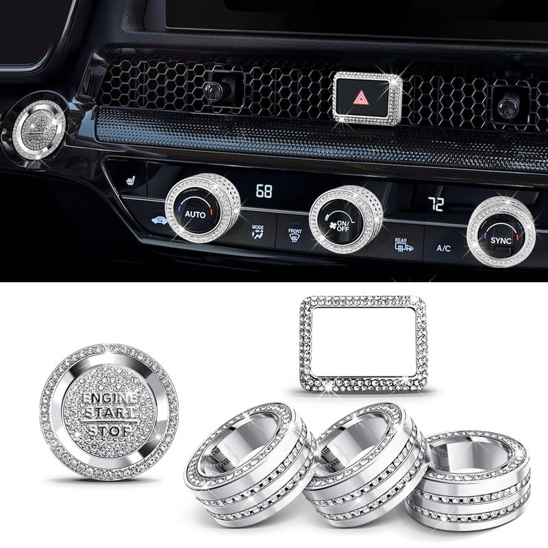 Polodunn for 2022-2025 Honda Civic Accessories, for 2023-2025 Accord/CRV/HRV/Acura Integra & 2025 ADX, 6pcs Alloy Knob Cover Trim Set - Push Start, Air Conditioner & Hazard Warning Light (Bling) - Image 1